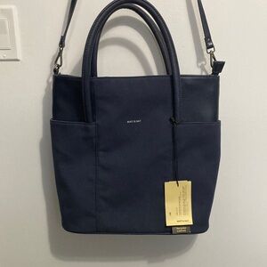 Matt & Nat Deep Blue Canvas and Vegan Leather Tote Bag